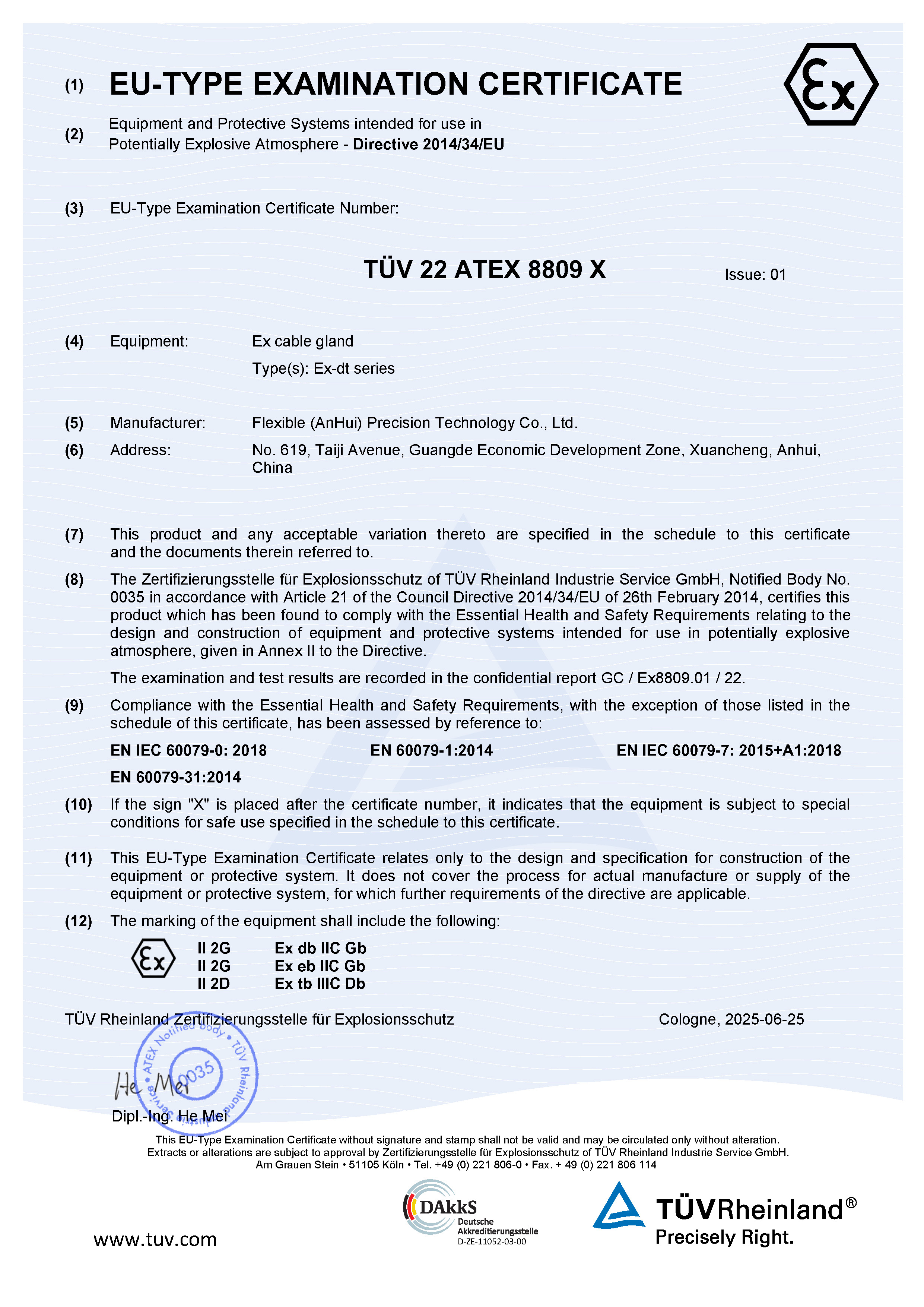 TÜV 22 ATEX 8809 X